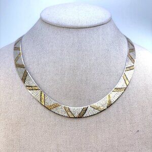 Milor Two Tone Sterling Silver Reversible Herringbone Chain Size 20" Length